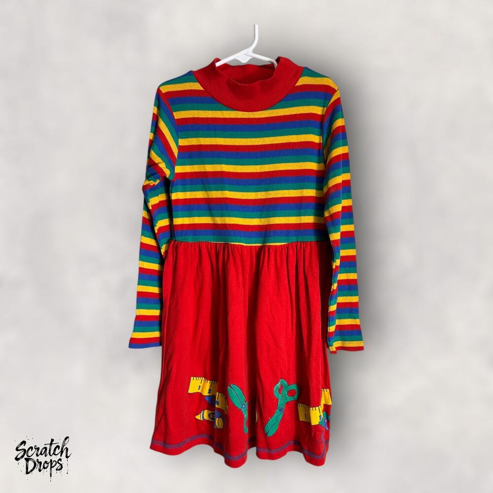 Just Kids Vintage 90s Youth Size 8 Striped Long Sleeve Red Dress Retro
